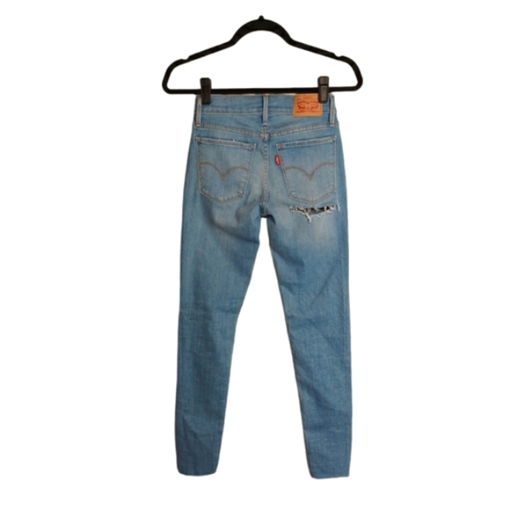 LEVI'S 710 Super Skinny Light Medium Blue Wash Distressed Raw Hem Jeans 25